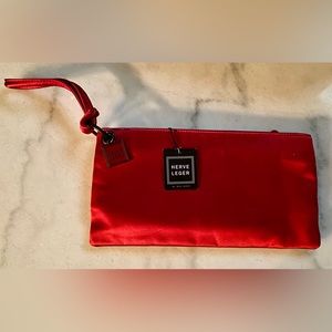 New HERVE LEGER SATIN CLUTCH WRISTLET RED